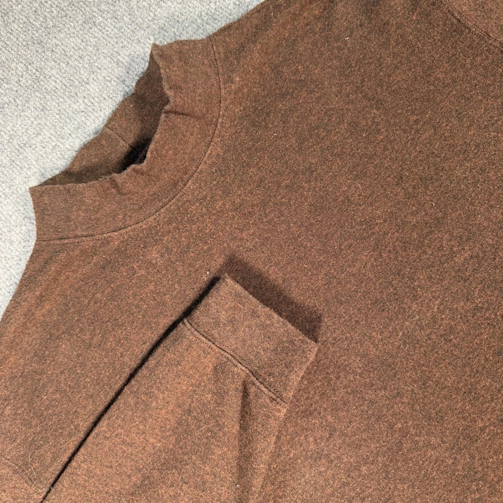 St Johns Bay Mens Brown Mock Neck Long Sleeve Cotton Shirt Large L #4608
